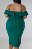 Sexy Solid Patchwork Backless Off the Shoulder Short Sleeve Dress Plus Size Dresses