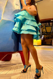 Celebrities Solid Patchwork Flounce Spaghetti Strap Cake Skirt Dresses