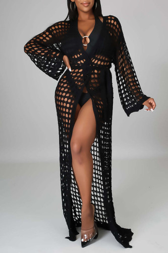 Sexy Solid Bandage Hollowed Out Patchwork Swimwears Cover Up