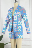 Casual Print Cardigan Turn-back Collar Long Sleeve Two Pieces