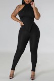 Sexy Casual Solid Backless Asymmetrical Halter Sleeveless Two Pieces