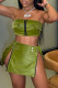 Sexy Solid Patchwork Slit Zipper Strapless Sleeveless Two Pieces