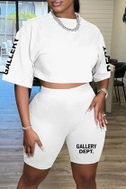 Casual Letter Print Basic O Neck Half Sleeve Two Pieces