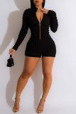 Sexy Solid Patchwork Zipper Collar Skinny Rompers