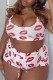 Sexy Casual Lips Printed Basic U Neck Plus Size Two Pieces
