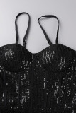 Sexy Solid Sequins Patchwork Feathers Spaghetti Strap Sling Dress Dresses