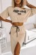 Casual Letter Print Basic Oblique Collar Plus Size Two Pieces