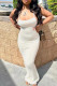 Sexy Solid Patchwork Slit Spaghetti Strap Pencil Skirt Dresses