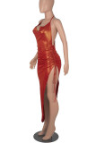 Elegant Solid Patchwork Asymmetrical Halter Dresses