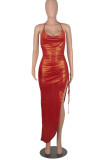 Elegant Solid Patchwork Asymmetrical Halter Dresses