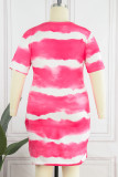 Casual Print Tie-dye O Neck Short Sleeve Dress Plus Size Dresses