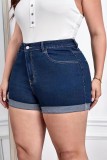 Casual Solid Patchwork Regular High Waist Conventional Solid Color Plus Size Denim Shorts