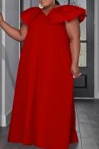 Casual Solid Basic V Neck One Step Skirt Plus Size Dresses