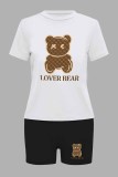 Casual Print Letter O Neck Short Sleeve Two Pieces