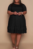 Casual Solid Patchwork Flounce O Neck Straight Plus Size Dresses