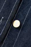 Street Solid Patchwork Buckle Turndown Collar Sleeveless Regular Denim Jacket