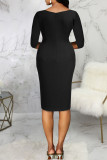 Elegant Solid Patchwork Asymmetrical Collar One Step Skirt Dresses