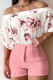 Casual Print Basic Off the Shoulder Half Sleeve Two Pieces