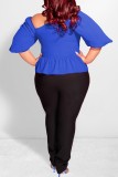 Casual Solid Patchwork Oblique Collar Plus Size Tops