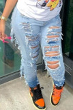 Casual Street Solid Ripped Make Old Patchwork High Waist Denim Jeans