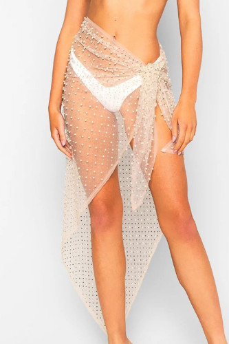 Sexy Solid Bandage Patchwork See-through Beading Asymmetrical Straight Patchwork Bottoms