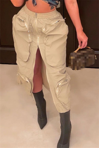 Casual Street Daily Solid Pocket Solid Color Zipper Regular Mid Waist Type H Solid Color Bottoms