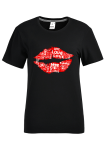 Street Lips Printed Patchwork O Neck T-Shirts