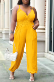 Sexy Solid Patchwork Spaghetti Strap Plus Size Jumpsuits