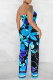 Sexy Print Patchwork Strapless Straight Jumpsuits