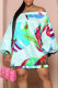 Casual Street Print Patchwork Off the Shoulder Lantern Skirt Dresses