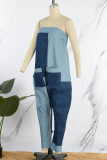 Street Solid Patchwork Strapless Harlan Jumpsuits