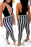 Sexy Casual Striped Print Patchwork Backless Halter Skinny Jumpsuits