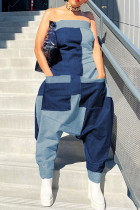 Street Solid Patchwork Strapless Harlan Jumpsuits