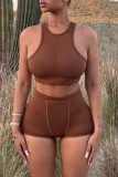 Sexy Casual Solid Basic O Neck Sleeveless Two Pieces