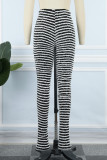 Casual Striped Patchwork Regular High Waist Conventional Patchwork Trousers