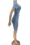 Casual Solid Patchwork O Neck Short Sleeve Two Pieces