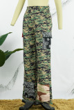 Casual Camouflage Print Patchwork Regular High Waist Conventional Full Print Trousers