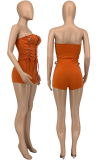 Sexy Solid Draw String Strapless Skinny Rompers