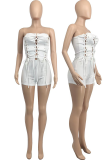 Sexy Solid Draw String Strapless Skinny Rompers