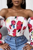 Casual Print Backless Off the Shoulder Tops