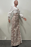 Sexy Print Solid Patchwork V Neck Waist Skirt Dresses