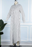 Casual Striped Print Patchwork Turndown Collar Shirt Dress Dresses