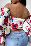 Casual Print Backless Off the Shoulder Tops
