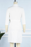 Casual Elegant Solid Bandage Patchwork Fold Turn-back Collar Straight Dresses