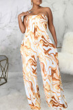 Sexy Print Patchwork Strapless Straight Jumpsuits(With A Belt)