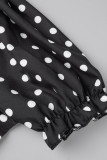 Casual Dot Print Bandage V Neck Short Sleeve Dress