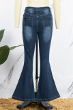 Casual Solid Patchwork Mid Waist Boot Cut Denim Jeans