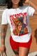 Casual Letter Character Patchwork Short Sleeve Two Pieces
