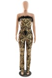 Sexy Patchwork Sequins Backless Strapless Skinny Jumpsuits