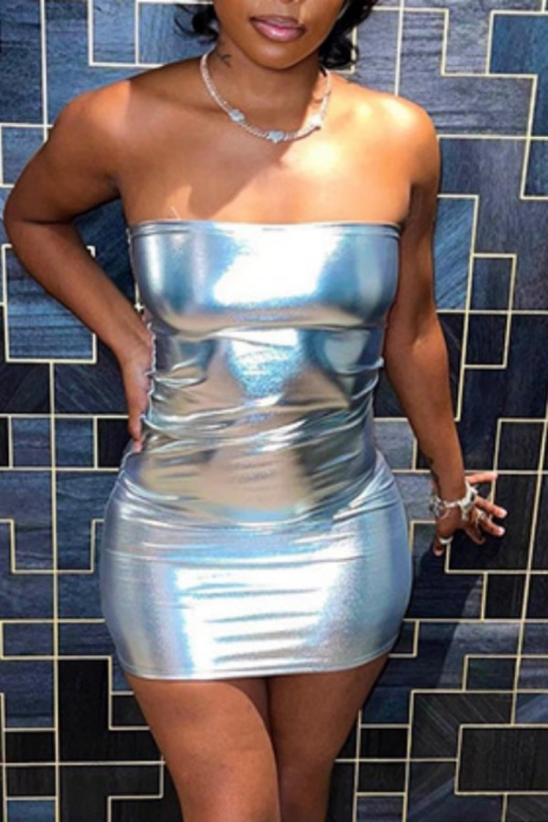 Sexy Solid Backless Strapless Sleeveless Dress Dresses